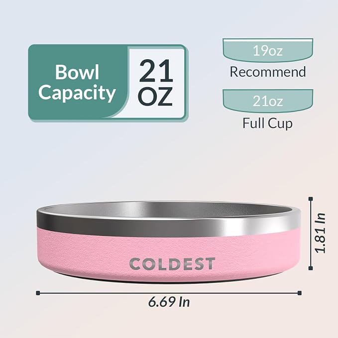 Coldest Dog Bowl - Anti Rust Metal, Non Slip, 3 Layers Insulated Stainless Steel Dog Bowls - Spill Proof & Heavy Duty - Water Bowl for Dogs, Cats & Pets, Dish Washer Safe (21 oz,Cotton Candy Pink) - Image 4