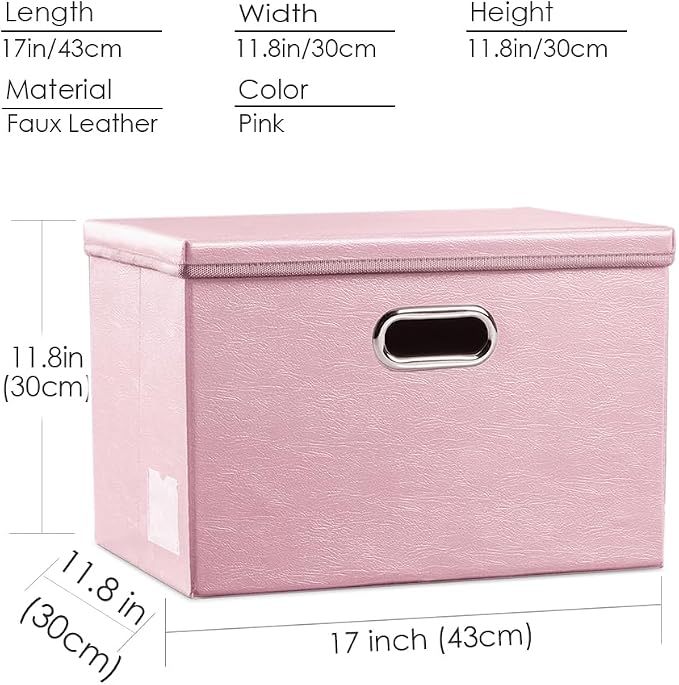PRANDOM Large Stackable Storage Bins with Lids [3-Pack] Leather Fabric Foldable Storage Boxes Organizer Containers Baskets Cube with Cover for Bedroom Closet Office Nursery Pink (17.7x11.8x11.8) - Image 5
