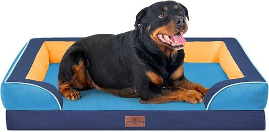Comfort Expression Orthopedic Dog Bed for Extra Large Dogs with Bolster | Waterproof Dog Couch Bed with Washable Cover & Non-Slip Bottom, Supportive Egg Crate Foam XL Pet Bed, 45x35 Inch by ComfortExpression