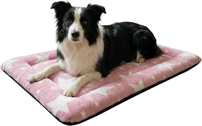 Washable Dog Bed Mat With Anti-Slip Bottom, Deluxe Plush Memory Foam Crate Pad & Waterproof Outdoor Kennel Mat For Dogs & Cats-Durable Crates Beds, Large Medium Small Puppy Size 30" x 20",pink by Unknown