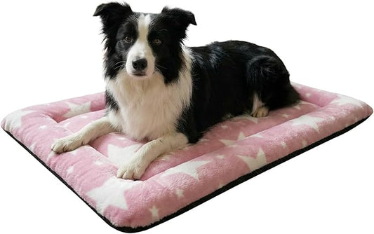 Washable Dog Bed Mat With Anti-Slip Bottom, Deluxe Plush Memory Foam Crate Pad & Waterproof Outdoor Kennel Mat For Dogs & Cats-Durable Crates Beds, Large Medium Small Puppy Size 30" x 20",pink by Unknown
