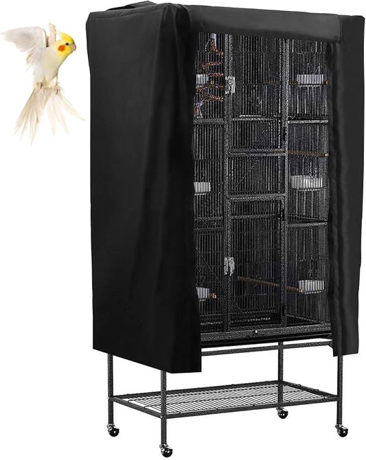 POPETPOP Universal Bird Cage Cover, Good Night Parrot Cage Cover for Birdcage Accessories, Washable&Breathable (Black, Large) by POPETPOP