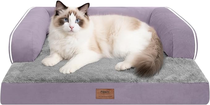 MEKIY Orthopedic Dog Sofa Bed with Bolster for Small Dogs Cats | Pillow Support for Neck Relief, Egg Crate Foam, Waterproof Liner, Anti-Slip Bottom, Removable Bolster Cover, 20 x 15 Inch by Mekiy