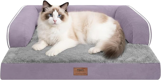 MEKIY Orthopedic Dog Sofa Bed with Bolster for Small Dogs Cats | Pillow Support for Neck Relief, Egg Crate Foam, Waterproof Liner, Anti-Slip Bottom, Removable Bolster Cover, 20 x 15 Inch by Mekiy