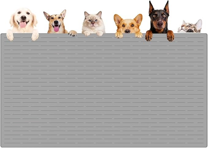 XXXXL Largest Pet Food Mat, 51.2"x25.6"(130cmx65cm) Silicone Dog Mats for Food and Water, Nonslip Pet Feeding Mats for Floors,Dog Cat Bowl Mat with Raised Edges, Light Gray by WelcometoULTIBE