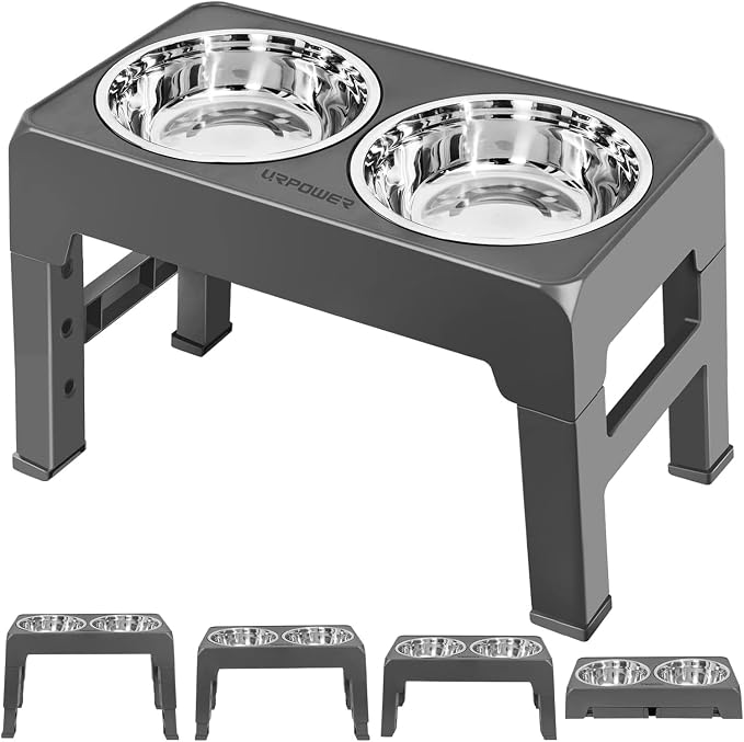 URPOWER Raised Dog Bowls 4 Height Adjustable Elevated Bowl Stand | Stainless Steel Water Bowl Non-Slip Dog Food Bowls Stand for Small Medium Large Dogs and Pets by URPOWER