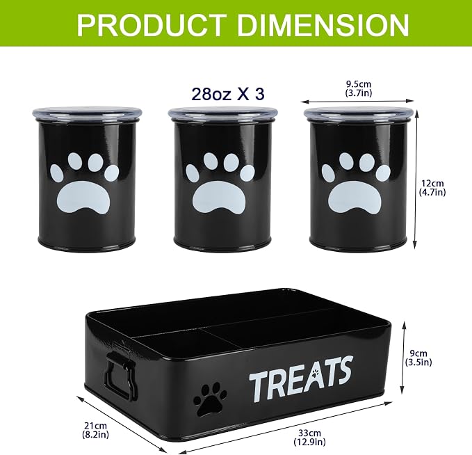 28oz Metal Dog Treat Container Set of 3,Dog Treat Jars with Airtight Lids,Cat Treat Jar,Dog Treat Canister for Countertop,Coated Galvanized Steel Dog Treats Station-Black - Image 4