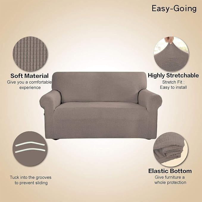 Easy-Going Stretch Loveseat Couch Covers Washable Taupe | 1-Piece Loveseat Covers for 2 Cushion Couch Furniture Protector RV Sofa Slipcover Soft with Bottom for Kids Pets - Image 3