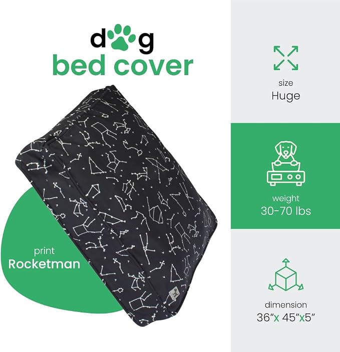 Molly Mutt Huge Dog Bed Cover - Rocketman Print - Measures 36”x45”x5’’ - 100% Cotton - Durable - Breathable - Sustainable - Machine Washable Dog Bed Cover - Image 2