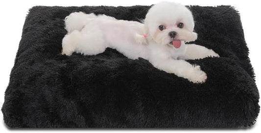 Bedfolks Waterproof Dog Crate Pad, Plush Dog Kennel Bed with Removable Cover, Faux Fur, Washable, 23"x18", Black by Bedfolks