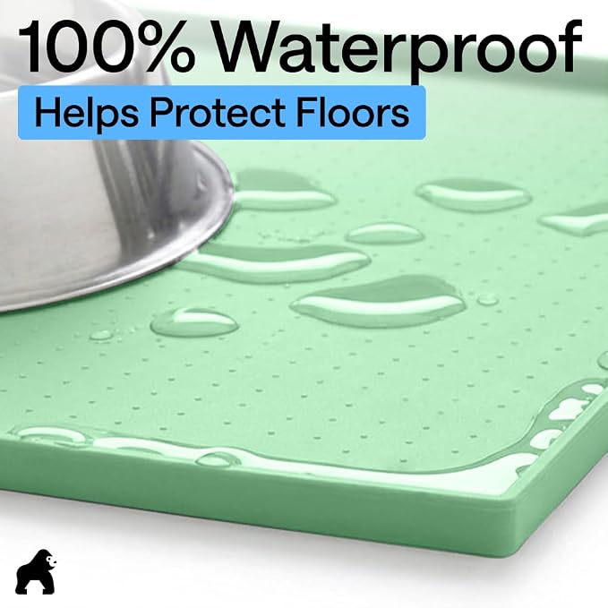GORILLA GRIP 100% Waterproof Raised Edge BPA Free Silicone Pet Feeding Mat, Dog Cat Food Mats Contain Spills Protects Floors, Placemats for Cats and Dogs Water Bowl, Pets Accessories 26x17 Mint - Image 4