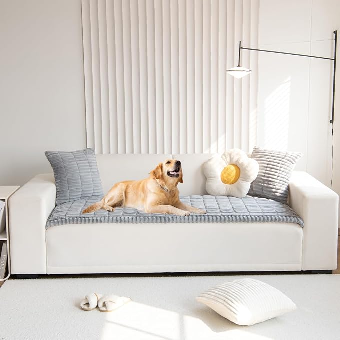 Pet Couch Covers Protector for Dogs Sofa Slipcovers Washable Cushion Cover | Non slip,scratch-proof furniture protector fits I-shape armchair,loveseat,recliner,sectional sofa pads(grey,27in*83in) - Image 2