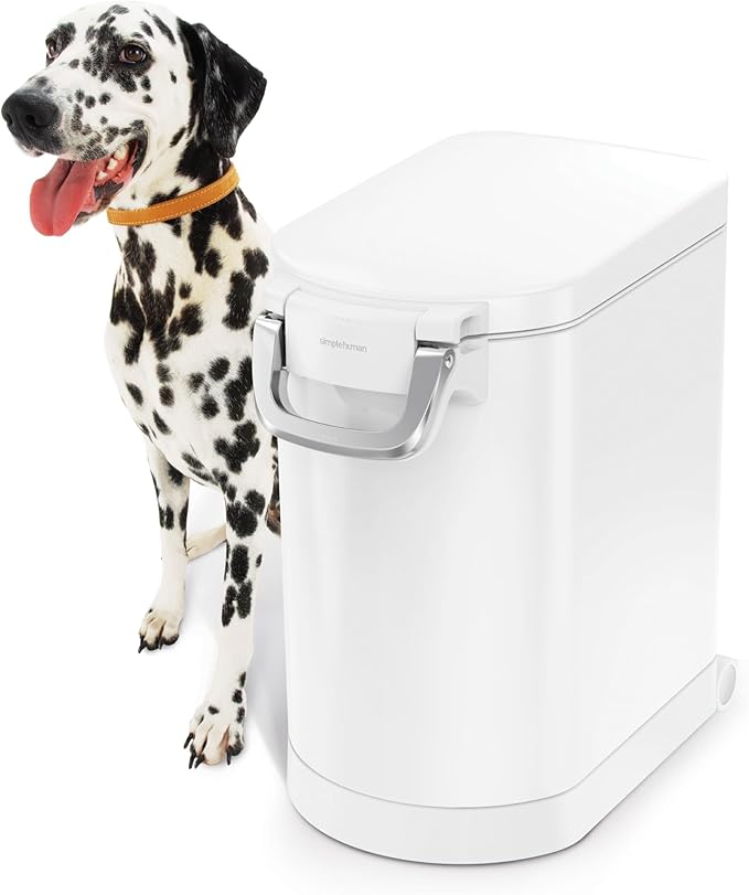simplehuman Medium Pet Food Storage Container, Holds 25-29 lb / 11-13 kg of Dry Dog Food, Cat Food, or Bird Seed, Airtight Lock-Tight Lid with Magnetic Scoop, BPA-Free, White Steel - Image 2