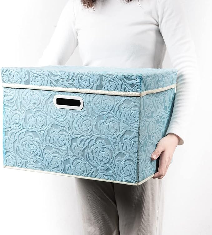 PRANDOM Larger Collapsible Storage Cube with Lid [1-Pack] Fabric Decorative Storage Bins Box Organizer Container Basket with Cover Handles for Bedroom Closet Living Room 17.7x11.8x11.8 Inch - Image 6