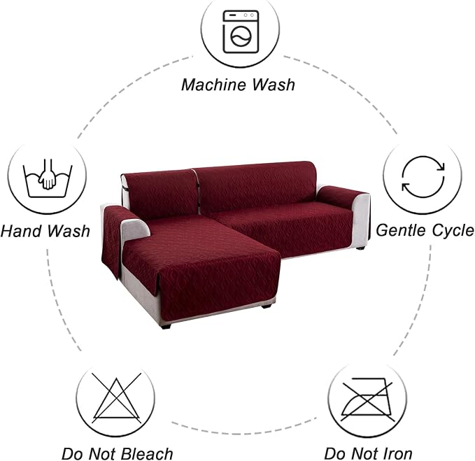 Genina Waterproof L Chaise Sectional Cover for Kids Pets (Wine Red, Small) | Reversible Design,Anti-Slip Fit,Blocks Pet Hair and Scratches,Stain-Resistant & Easy Install,Machine Washable - Image 9