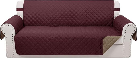 Reversible Couch Cover for 3 Cushion, Sofa, Burgundy/Camel | Couch Cover for Sofa, Pet Friendly Water Repellent Couch Sofa Cover, Washable Furniture Protector with Elastic Straps by LuxshareHome