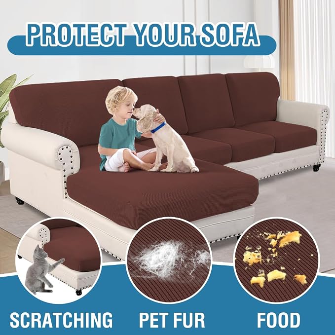 H.VERSAILTEX Sectional Couch Covers 4 Pieces Sofa Seat Cushion Covers L Shape Separate Cushion Couch Chaise Cover for Both Left/Right Sectional Couch (Seat Only: 1 Chaise + 3 Sofa, Burnt Brick) - Image 7