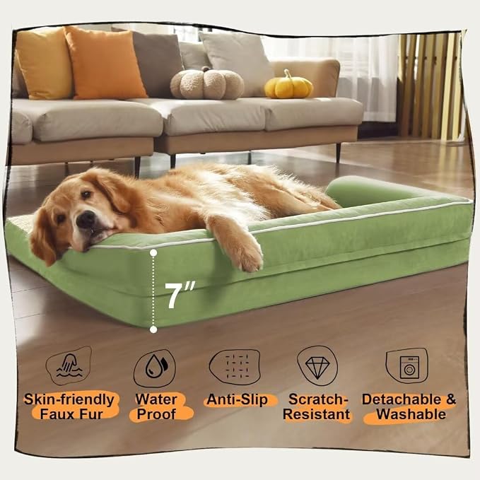 MEKIY Orthopedic Washable Dog Bed with Bolster for Medium to Large Dogs | Pillow Support for Neck Relief, Egg Crate Foam, Waterproof Liner, Anti-Slip Bottom, Removable Bolster Cover, 36 x 27 Inch - Image 6