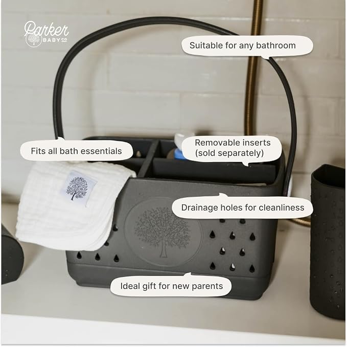 Parker Baby Co. Quick-Dry Bath Caddy Organizer with Handle - Smoke, Regular | BPA-free, food-grade shower caddy & bath organizer that stores toys and bath supplies in a sturdy, easy-carry handle design - Image 6