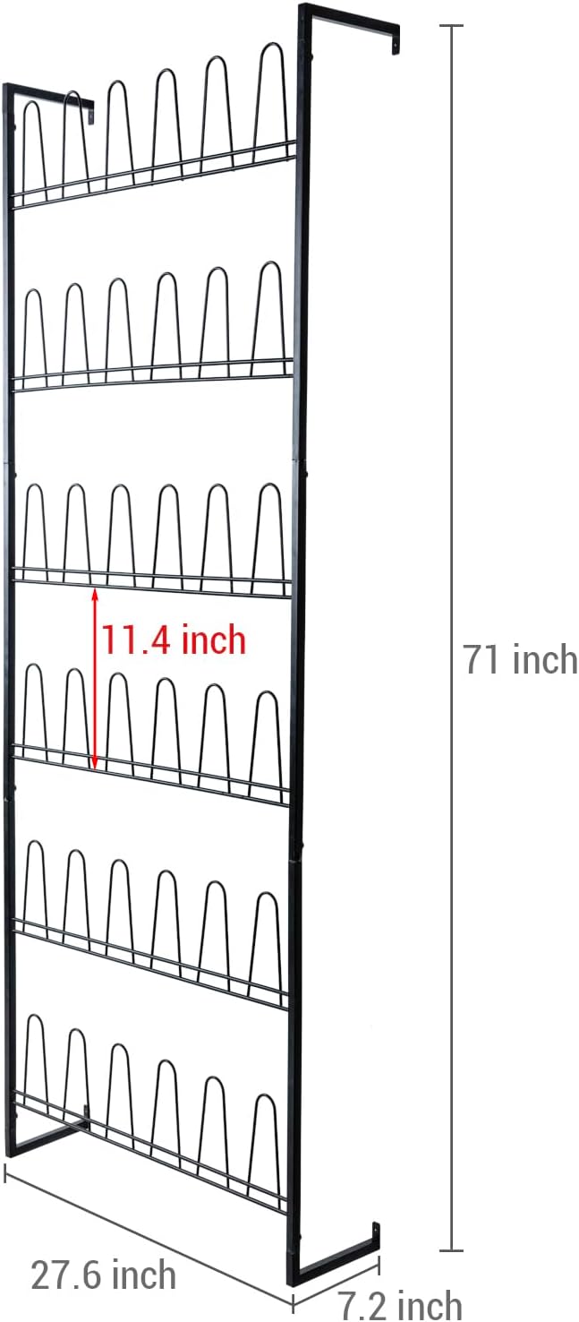 MyGift 70 Inch Black Metal Wall Mounted Shoe Rack with 36 Hooks | Holds 18 Pairs, Efficient Vertical Design, 36 Hanging Points, Slim Profile, Small Space Solution, Easy Access Setup - Image 5