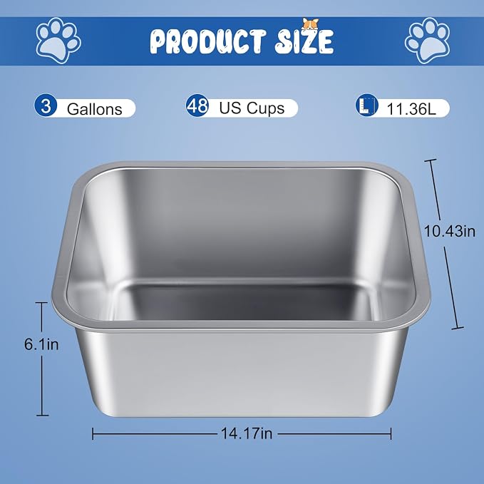 Bwogue 3 Gallon Large Water Bowl for Dogs, Stainless Steel Dog Water Bowl | Large Dog Water Bowl, 1 Pack, Food or Water Use, Thick Stainless Steel, XL-Large Dogs, Deep Design Helps Reduce Spills - Image 3