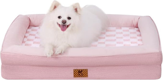 KSIIA Big Dog Bed for XL Dogs, Orthopedic Egg-Crate Memory Foam Pet Bed with Sides, Waterproof Lining and Non Slip Pet Couch with Removable Washable Cover, 44 x 32 Inch, Pink by KSIIAPetProducts