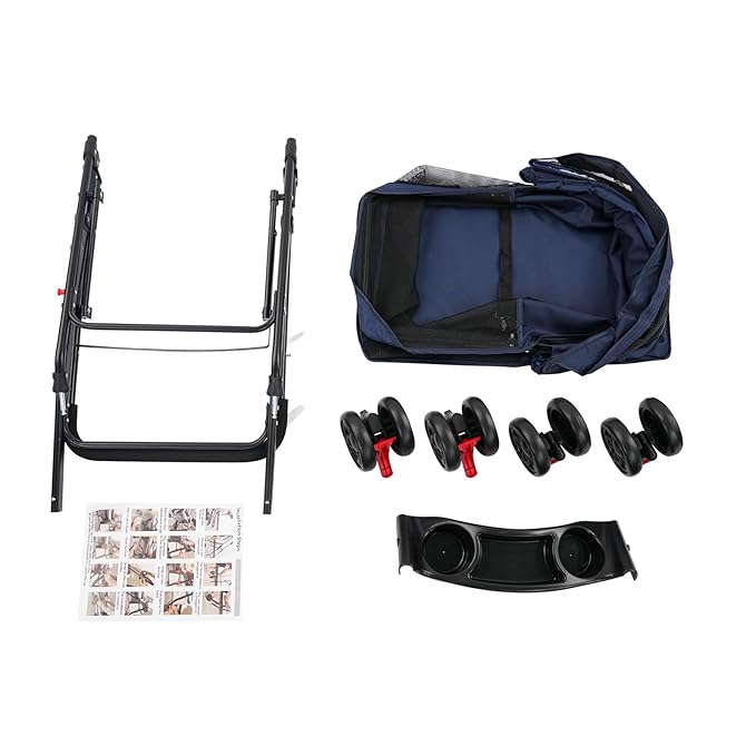 Dog Stroller with Casters, 40LBS Capacity Foldable Cat Pet Stroller with Storage Basket&Cup Holder, Foam Handle, Steel Frame for Small Medium Dogs Cats(Blue)