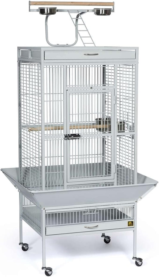 Prevue Pet Products Wrought Iron Select Bird Cage - Large Steel Cage with Rolling Stand and Seed Guards, Durable Design, Ideal for Conures and Medium Birds - Pewter Hammertone by PrevuePetProducts