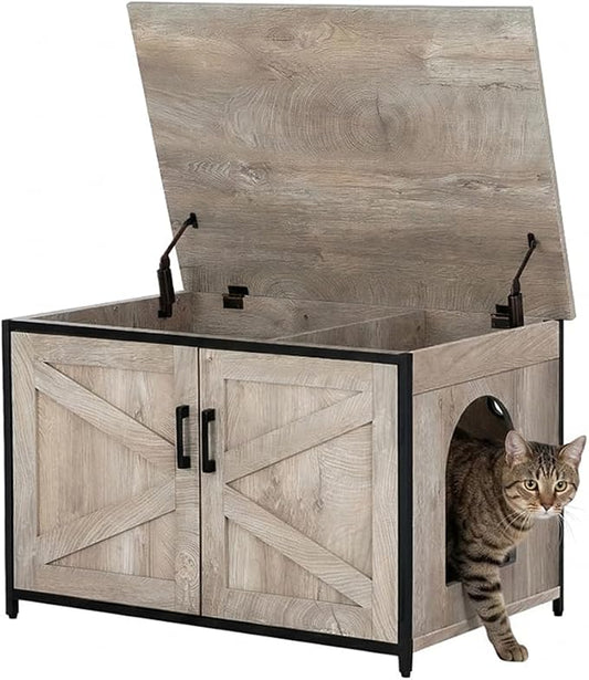 unipaws Top Opening Cat Litter Box Enclosure Furniture, Flip Top Design | XL Extra Large Cat Box, Friendly to Elderly People, High Jumbo Automatic Litter Box Cover Hidden for Large Cat by unipaws
