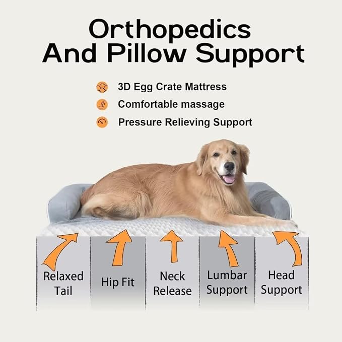 MEKIY Orthopedic Waterproof Dog Bed Pet Couch with Bolster for Medium Dogs | Pillow Support for Neck Relief, Egg Crate Foam, Waterproof Liner, Anti-Slip Bottom, Machine Washable Cover, 30 x 22 Inch - Image 3