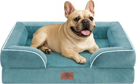 Comfort Expression Orthopedic Dog Bed for Medium Size Dog with Bolster | Waterproof Dog Couch Bed with Washable Cover & Non-Slip Bottom, Supportive Egg Crate Foam Medium Pet Bed, 30x20 Inch by ComfortExpression