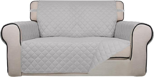 PureFit Reversible Quilted Couch Covers for Dogs Loveseat Sofa Cover 46.5” | Light Gray/Light Gray, Water Resistant Couch Protector, Washable Pet Couch Cover with Non Slip and Elastic Straps For Kids by PureFit