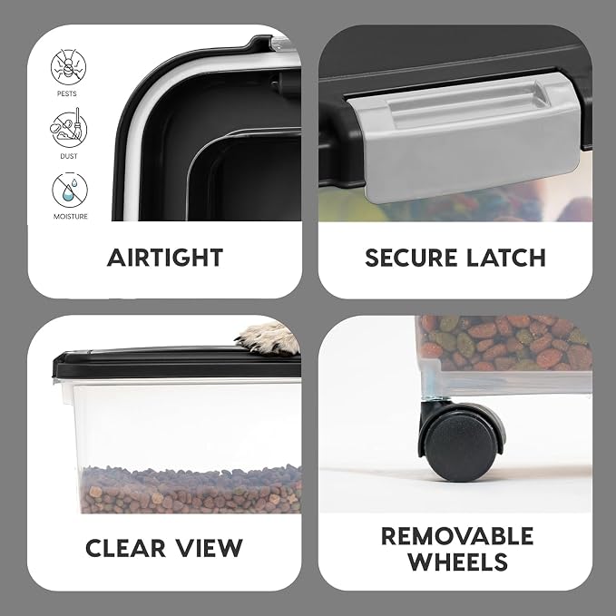 IRIS USA Airtight Dog Food Storage Container, Up to 54 lbs, Attachable Wheels, For Dog Cat Bird and Other Pet Food Storage Bin, Keep Fresh, Translucent Body, Easy Mobility, Black - Image 6