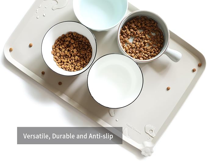 Hoki Found L Silicone Pet Food Mats - Non Slip Cat & Dog Bowl Mats - Waterproof & Carpet Safe - Cream Brown - Image 4