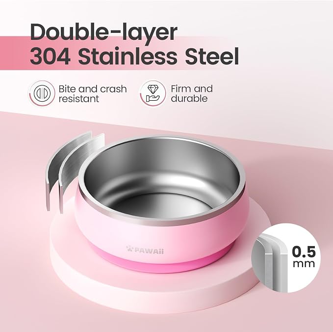 Pawaii Dog Bowl,34 oz Stainless Steel Food and Water Bowl,ID Tag,1 Pack | Double-Wall Design,Non-Slip Rubber Base,Dishwasher Safe,Smooth Open Design, Not a Slow Feeder,Easy-Rinse Interior - Image 2