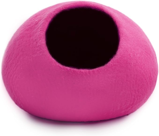 Woolygon Premium Felt Cat Cave Bed – Wool Kitty Beds Handcrafted Kitten Caves Bed for Indoor Cats - Made from Merino Wool, Foldable Cat Hideaway Covered Cat House Pod (Pink Plain) - Image 3