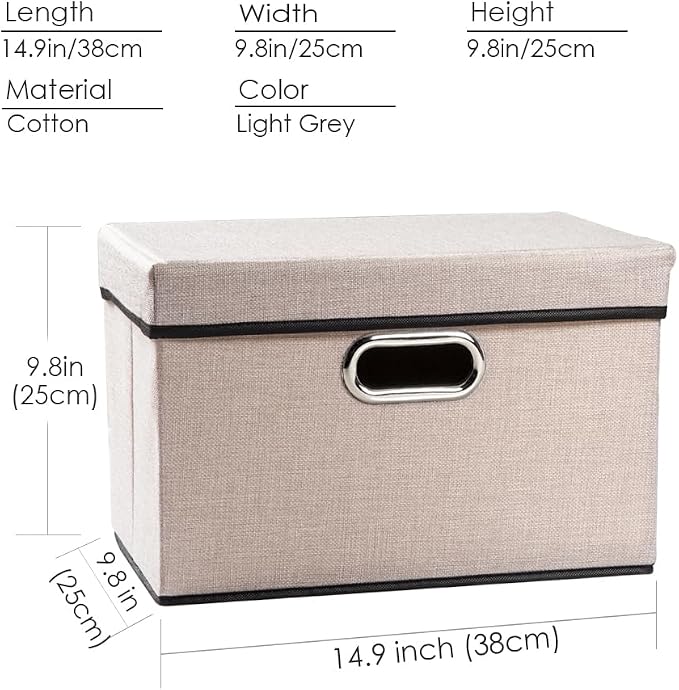 PRANDOM Foldable Storage Bin with Lid [1-Pack] Linen Fabric Decorative Storage Box Organizer Container Basket Cube with Handles Divider for Closet Office Living Room Light Grey(14.9x9.8x9.8) - Image 5