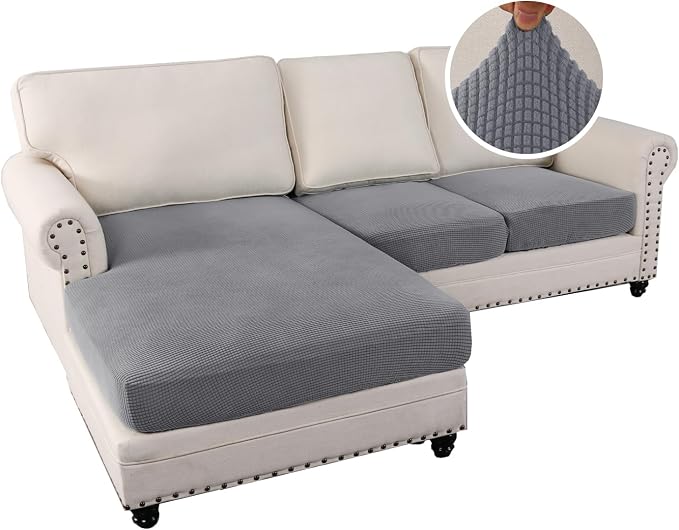 H.VERSAILTEX Sectional Couch Covers 3 Pieces Sofa Seat Cushion Covers L Shape Separate Cushion Couch Chaise Cover for Both Left/Right Sectional Couch (Seat Only: 1 Chaise + 2 Sofa, Dove) - Image 2