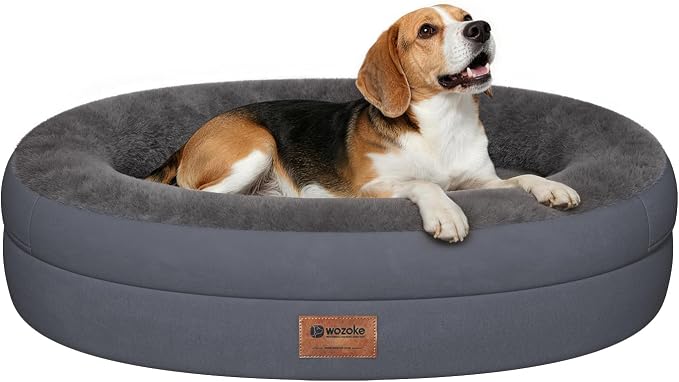 Waterproof Orthopedic Dog Bed for Medium Dogs, Dark Grey | Supportive Crate Foam Relieves Joint Pressure, 360°Bolsters, Waterproof Inner,Washable Cover, Non-slip Bottom by Wozoke