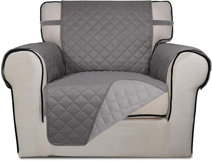 PureFit Reversible Quilted Sofa Cover, Water Resistant Slipcover Furniture Protector, Washable Couch Cover with Non Slip Foam and Elastic Straps for Kids, Dogs, Pets (Chair, Gray/Light Gray) Small | Gray/Light Gray, Water Resistant Couch Protector, Was... by PureFit