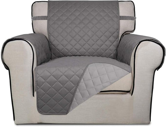 PureFit Reversible Quilted Sofa Cover, Water Resistant Slipcover Furniture Protector, Washable Couch Cover with Non Slip Foam and Elastic Straps for Kids, Dogs, Pets (Chair, Gray/Light Gray) Small | Gray/Light Gray, Water Resistant Couch Protector, Was... by PureFit