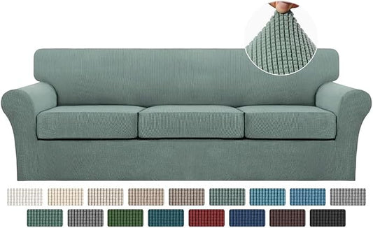 Turquoize 4 Piece Sofa Covers for 3 Cushion Couch Sofa Slipcover Soft Couch Cover for Dogs-Washable Sofa Furniture Covers with 3 Individual Large Cushion Covers (XL Sofa,Dark Cyan) by Turquoize