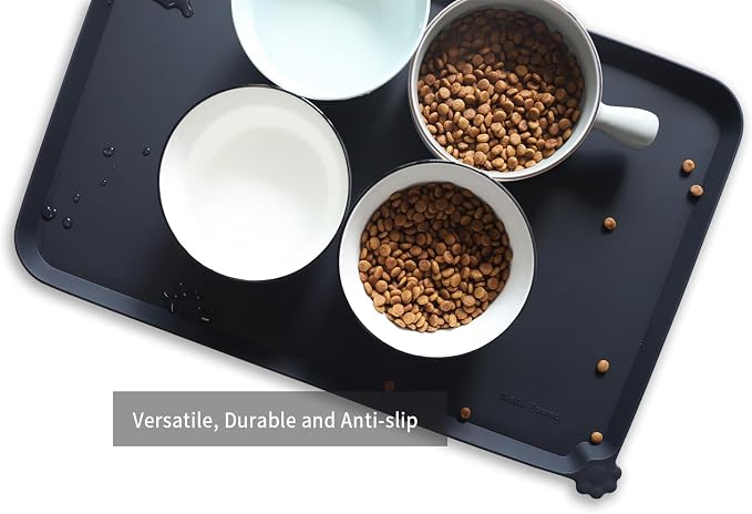 Hoki Found L Silicone Non Slip Pet Dog Cat Bowl Mats - Placemat, Waterproof Food Mats for Carpet - Black - Image 4