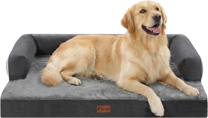 Waterproof Orthopedic Dog Bed for Large Dogs, 36x27in, Dark Grey | Orthopedic Foam Eases Joint Pressure, Bolsters Supports Head And Neck, Washable Pet Beds, Removable Cover, Non-Slip Bottom by CasaPaw