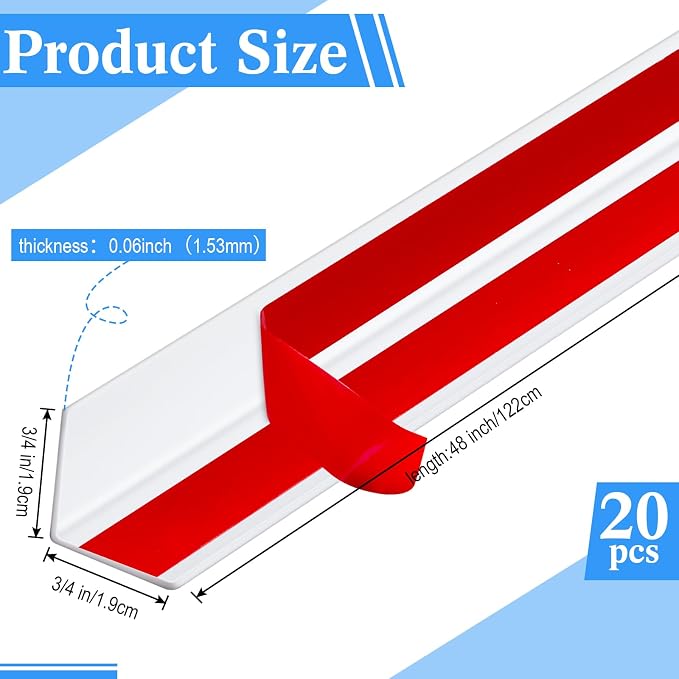 Sasylvia 20 Pcs Wall Corner Protector Guards with Self Adhesive, 3/4 x 48 Inches Plastic Vinyl Corner Shield Molding for Wall Furniture Door Tables Cabinet Edge, Avoid Scratching, Easy Install, White - Image 2