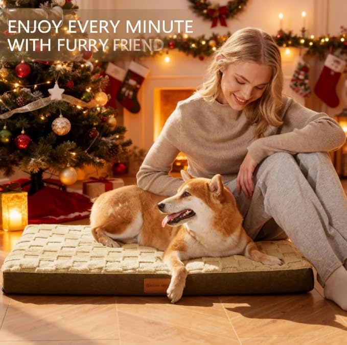 Patas Lague Orthopedic Large Dog Bed Washable Pet Crate Mat 48''X30'' Camel | Egg-Crate Foam Dog Couch For Large Sized Dogs, Waterproof Removable Cover, Soft Pet Bed With Nonskid Bottom - Image 2