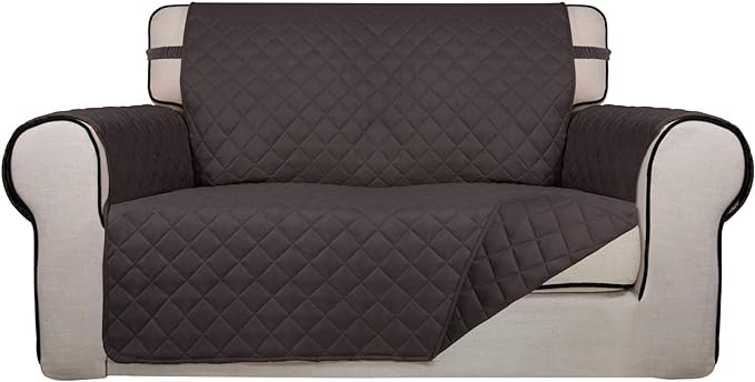 PureFit Reversible Quilted Sofa Cover, Water Resistant Medium Slipcover Furniture Protector, Washable Couch Cover with Non Slip Foam and Elastic Straps for Kids, Pets (Loveseat, Chocolate/Chocolate) | Chocolate/Chocolate, Water Resistant Couch Protecto... by PureFit
