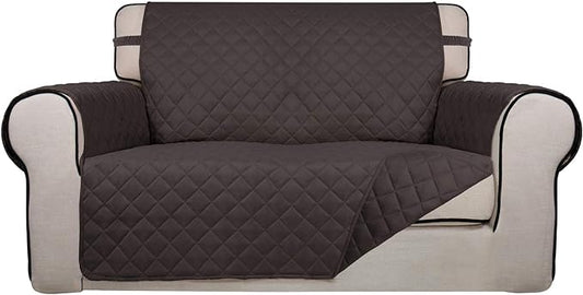 PureFit Reversible Quilted Sofa Cover, Water Resistant Medium Slipcover Furniture Protector, Washable Couch Cover with Non Slip Foam and Elastic Straps for Kids, Pets (Loveseat, Chocolate/Chocolate) | Chocolate/Chocolate, Water Resistant Couch Protecto... by PureFit