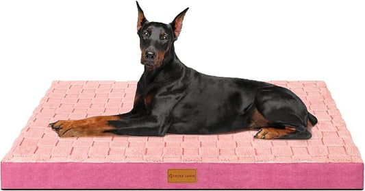 Patas Lague Orthopedic Large Dog Bed Washable Pet Crate Mat 56''X40'' Pink | Egg-Crate Foam Dog Couch For Large Sized Dogs, Waterproof Removable Cover, Soft Pet Bed With Nonskid Bottom by PatasLague