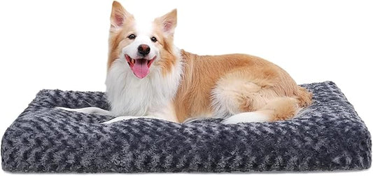 KSIIA Washable Dog Bed Deluxe Plush Dog Crate Beds Comfy Kennel Pad Anti-Slip Pet Sleeping Mat for Large, Jumbo, Medium, Small Dogs Breeds, 35" x 23", Dark Grey by KSIIAPetProducts